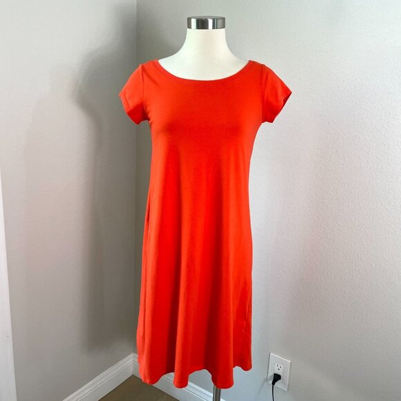 Eileen Fisher Womens XS Dress Orange A Line Stretch Short Sleeve - Picture 1 of 7